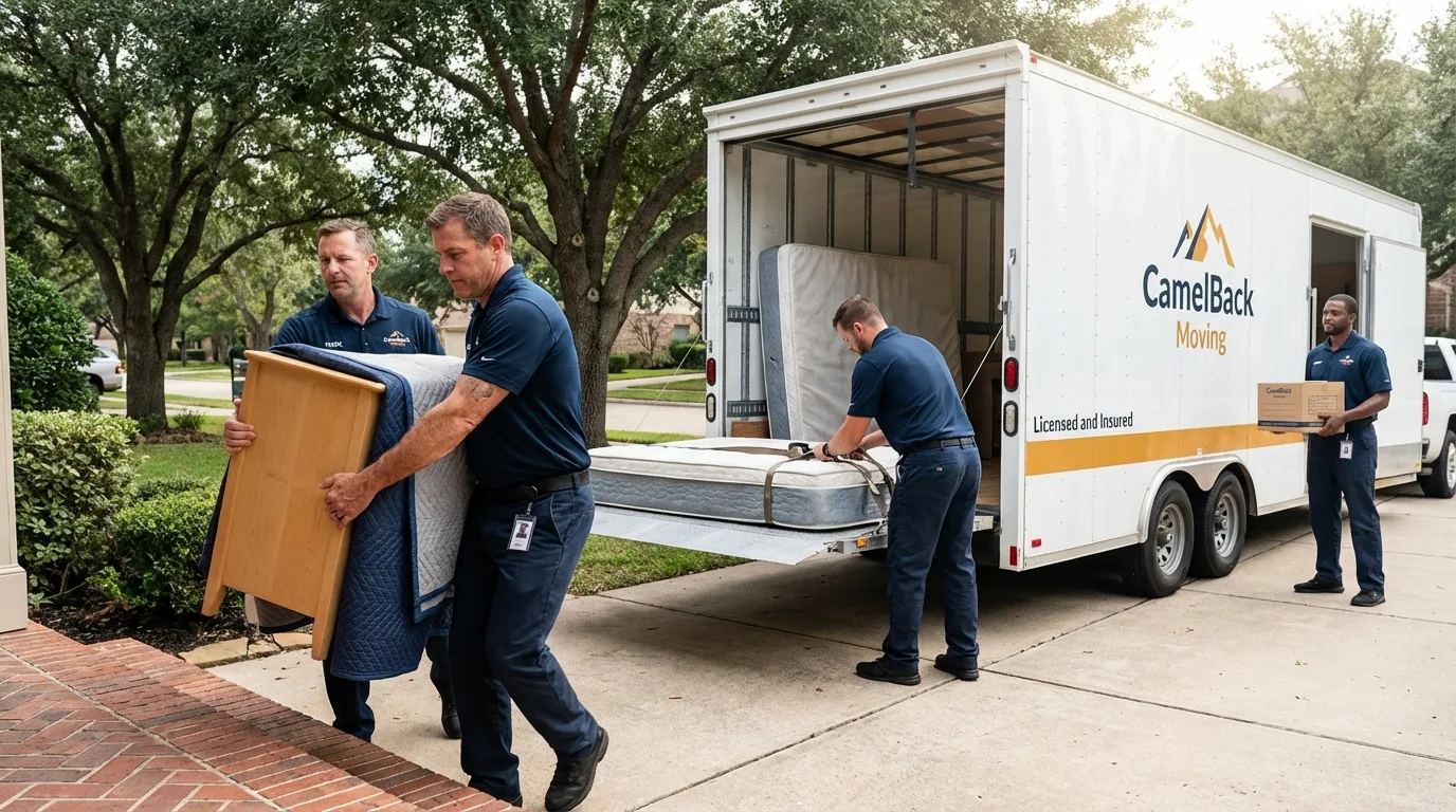 Crew loading residential truck for cross-state move from Upper Lake, CA